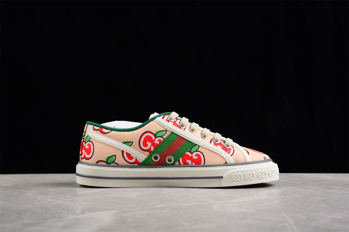 GUCCI Canvas Web GG Apple Womens 1977 Tennis Sneakers Ivory Red