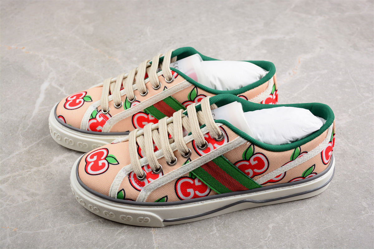 GUCCI Canvas Web GG Apple Womens 1977 Tennis Sneakers Ivory Red - Image 3
