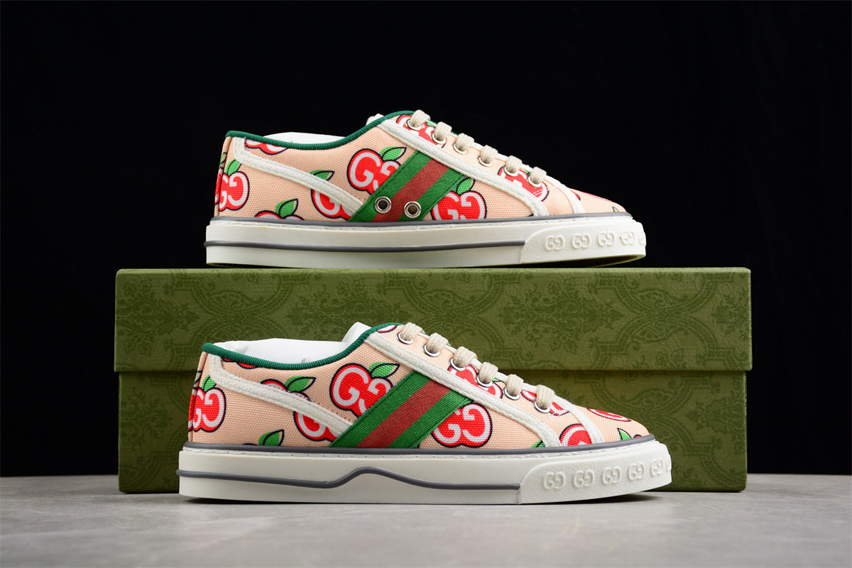 GUCCI Canvas Web GG Apple Womens 1977 Tennis Sneakers Ivory Red - Image 4