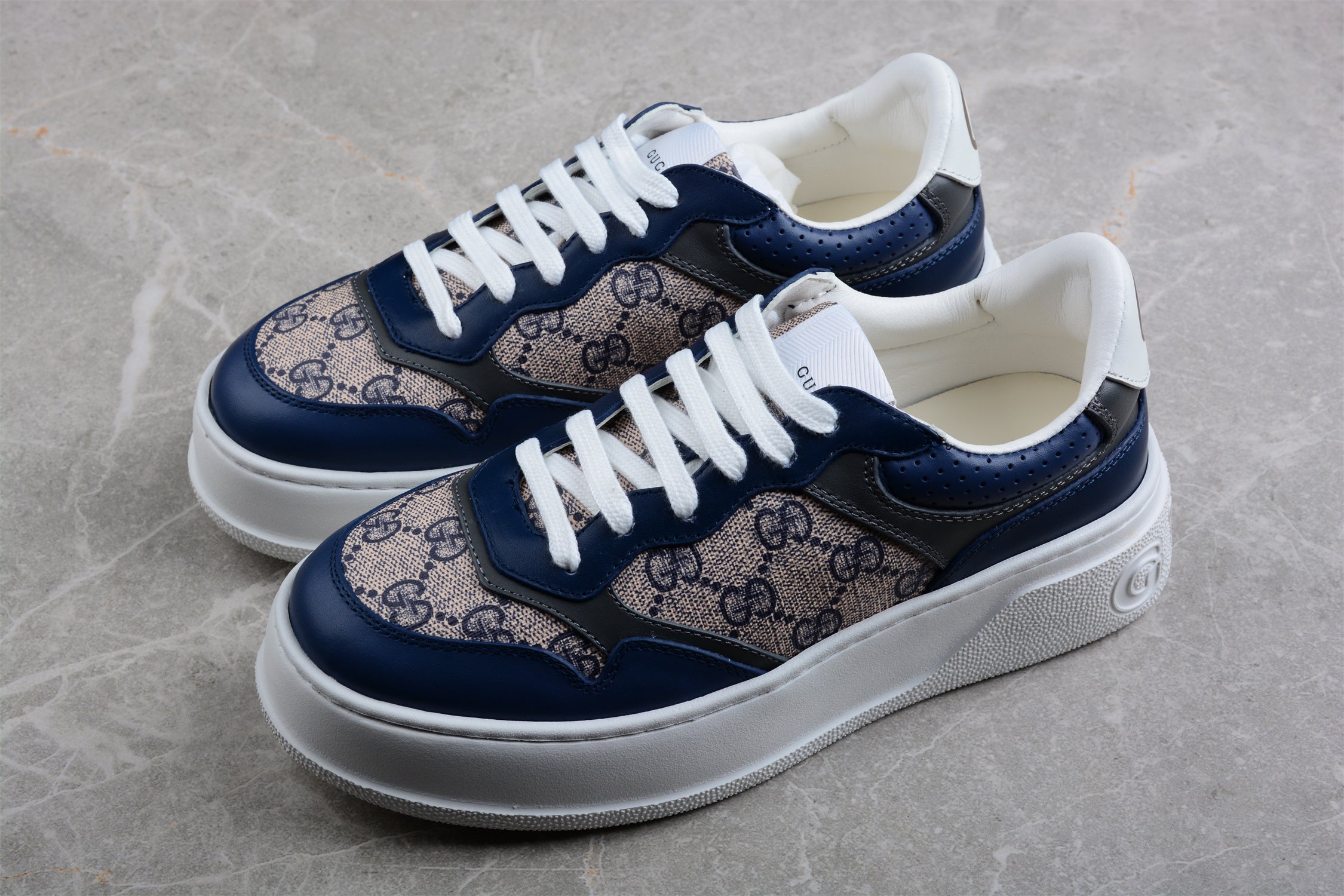 GUCCI GG Canvas leather-trimmed sneakers “Blue” - Image 3