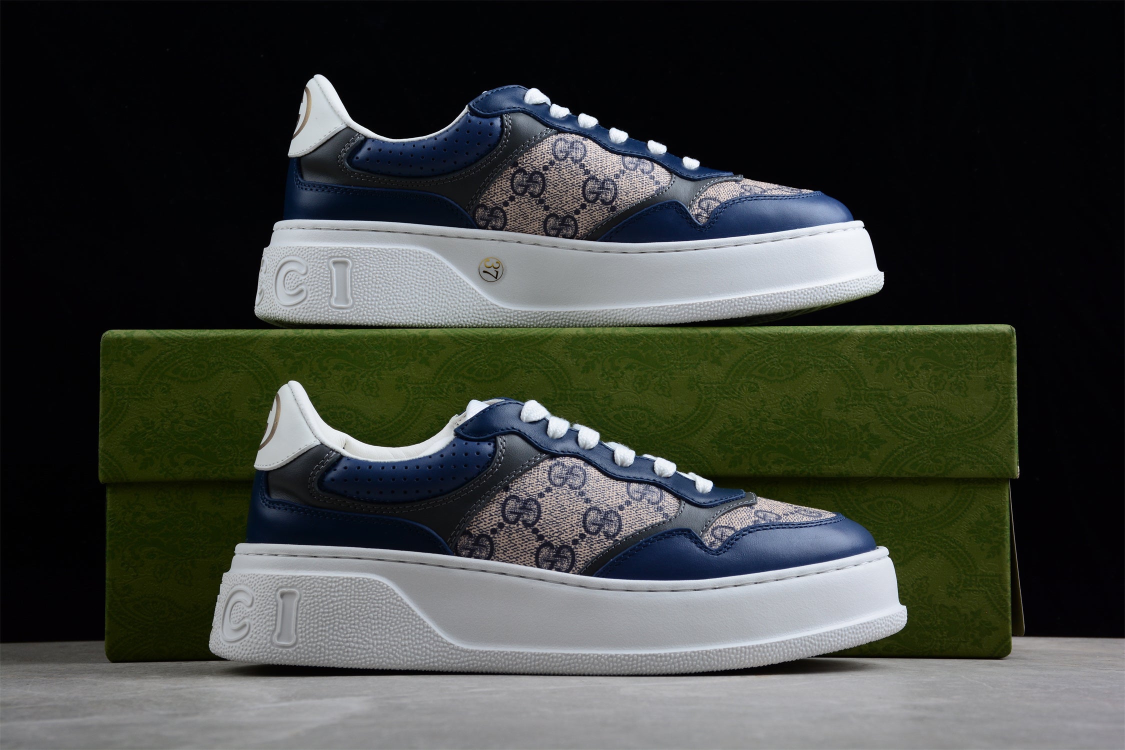 GUCCI GG Canvas leather-trimmed sneakers “Blue” - Image 4