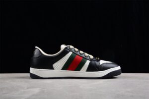 GUCCI MEN'S BLACK WHITE WEB LOGO LOW TOP SNEAKERS