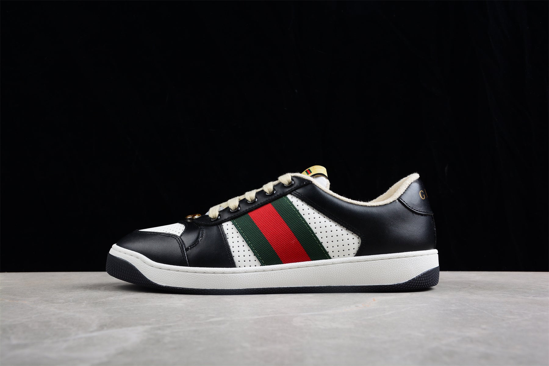 GUCCI MEN'S BLACK WHITE WEB LOGO LOW TOP SNEAKERS - Image 2