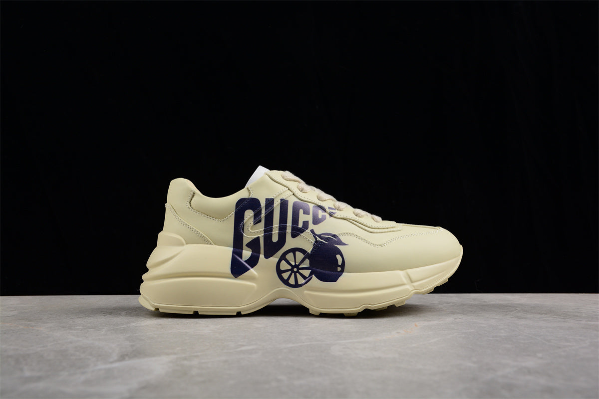 Gucci Lemon Lettering Logo Leather Laiton Sneakers