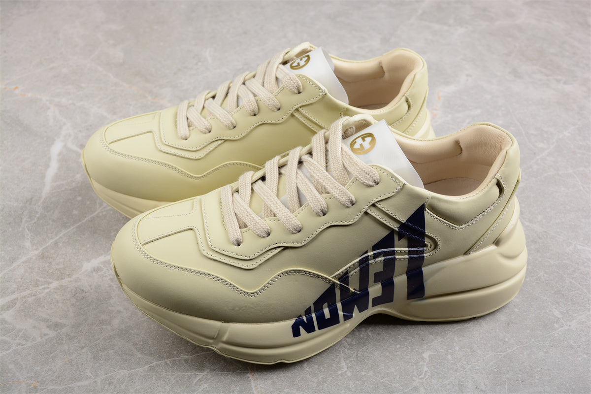 Gucci Lemon Lettering Logo Leather Laiton Sneakers - Image 3