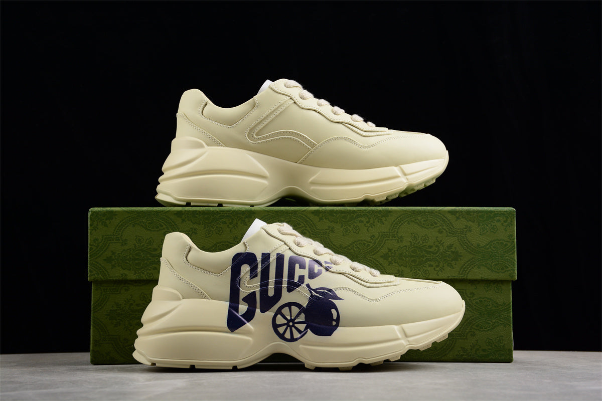 Gucci Lemon Lettering Logo Leather Laiton Sneakers - Image 4