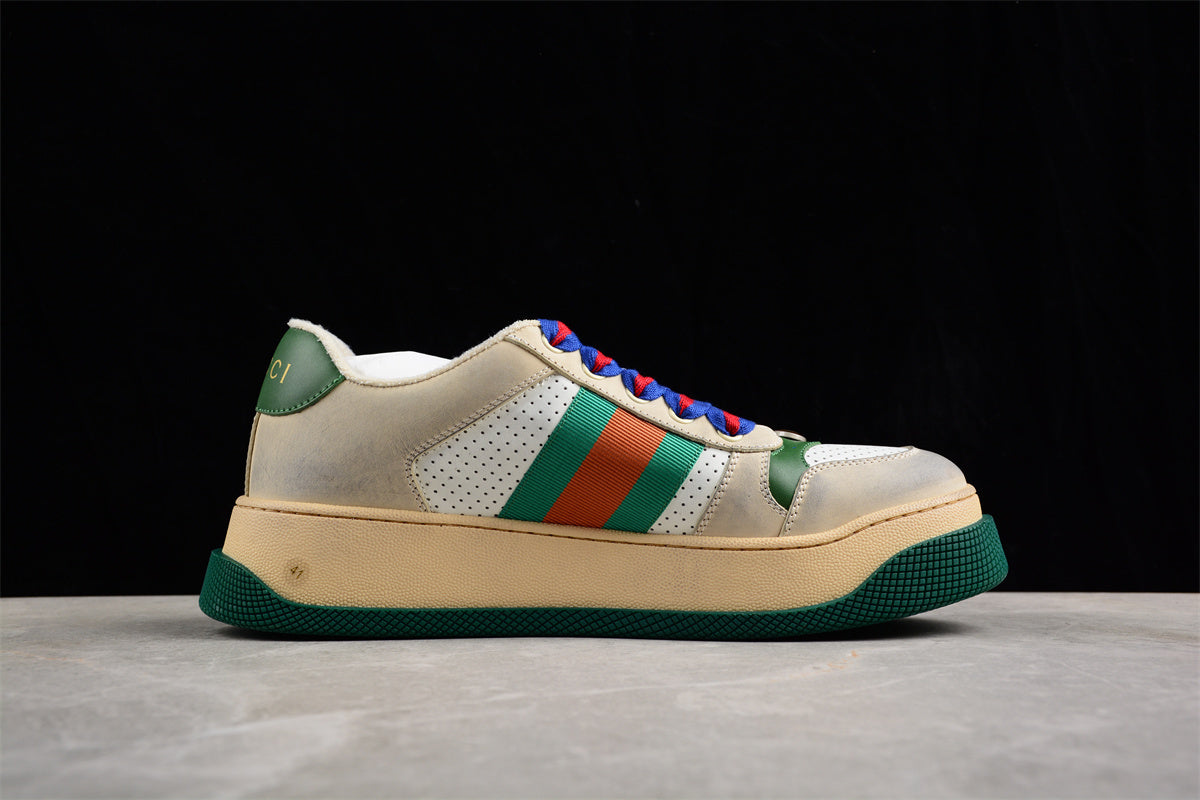 Gucci Men's White Screener Gg Leather Trainers