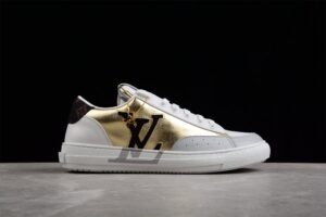 Louis Vuitton Trainer Sneakers White Light Grey Gold